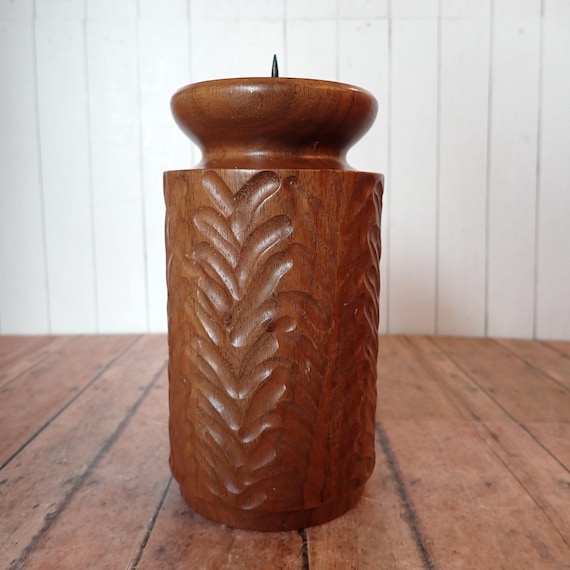 Vintage Schweizer Turned Wooden Candlestick Pedestal Candle Holder for Pillar Candle Mid Century MCM Switzerland