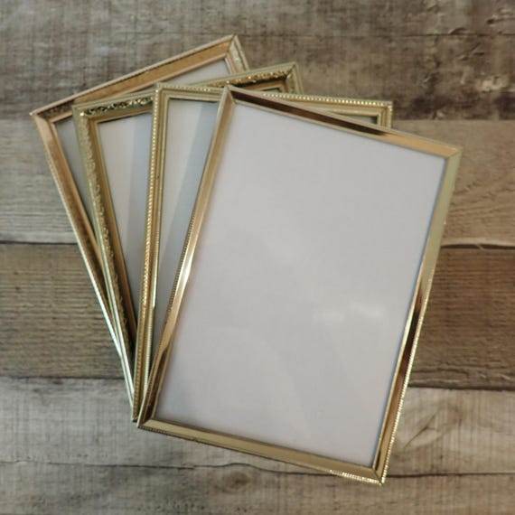 Vintage 5x7 Metal Gold Brass Colored Photo Picture Frame Set of 4 Frames Different Patterns 5"  x 7"
