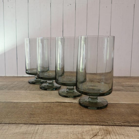 Vintage Holmegaard Stub Smoke Water Goblets Set of 4 Gray Glasses Mid Century Barware MCM