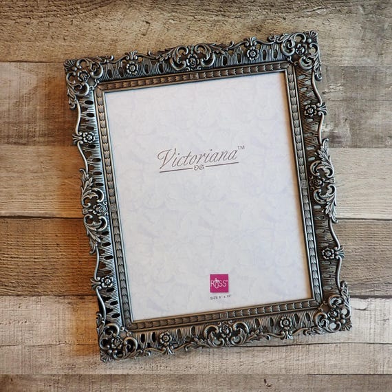 Vintage Silver Metal 8x10 Picture Photo Frame Scroll and Flower Design 8 x 10 Size Smooth Scroll Design