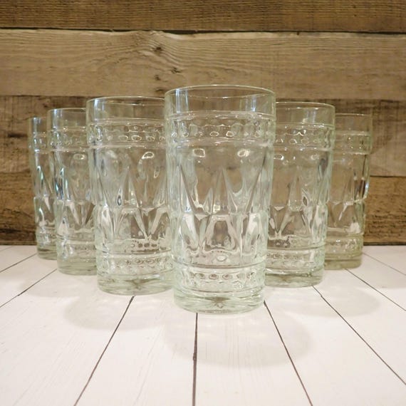 Vintage Indiana Glass Colony PARK LANE Clear 5" Iced Tea Tumbler Set of 6 Glasses Colony Mid Century Glassware