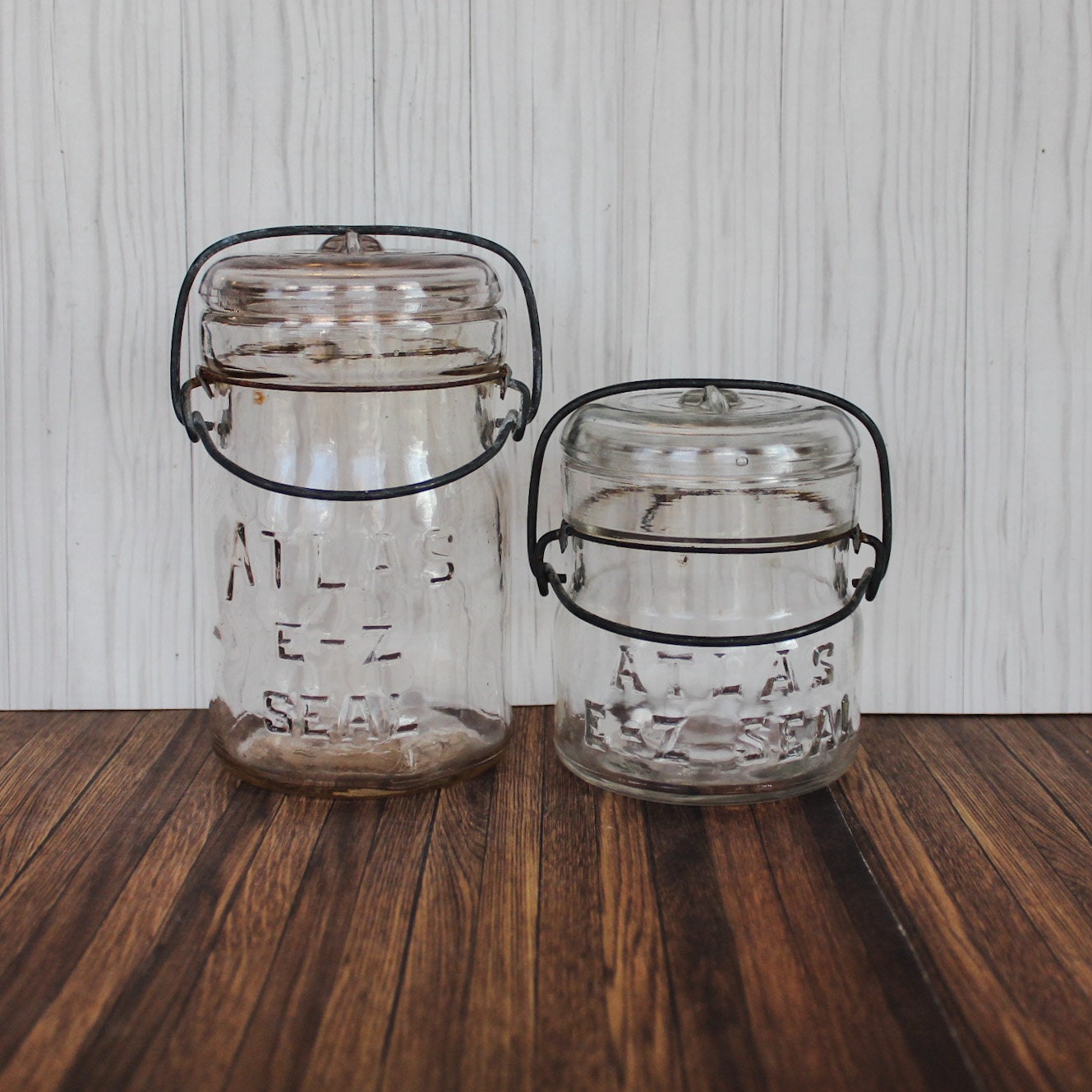 Vintage Hazel Atlas EZ Seal Canning Jar Set of 2 Half Pint and Full