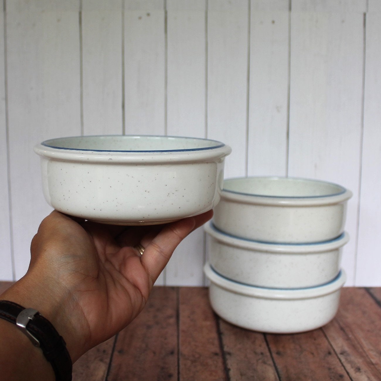 Vintage Mikasa CORDON BLEU Fruit Bowl Set of 4 White with Blue Banded Rim