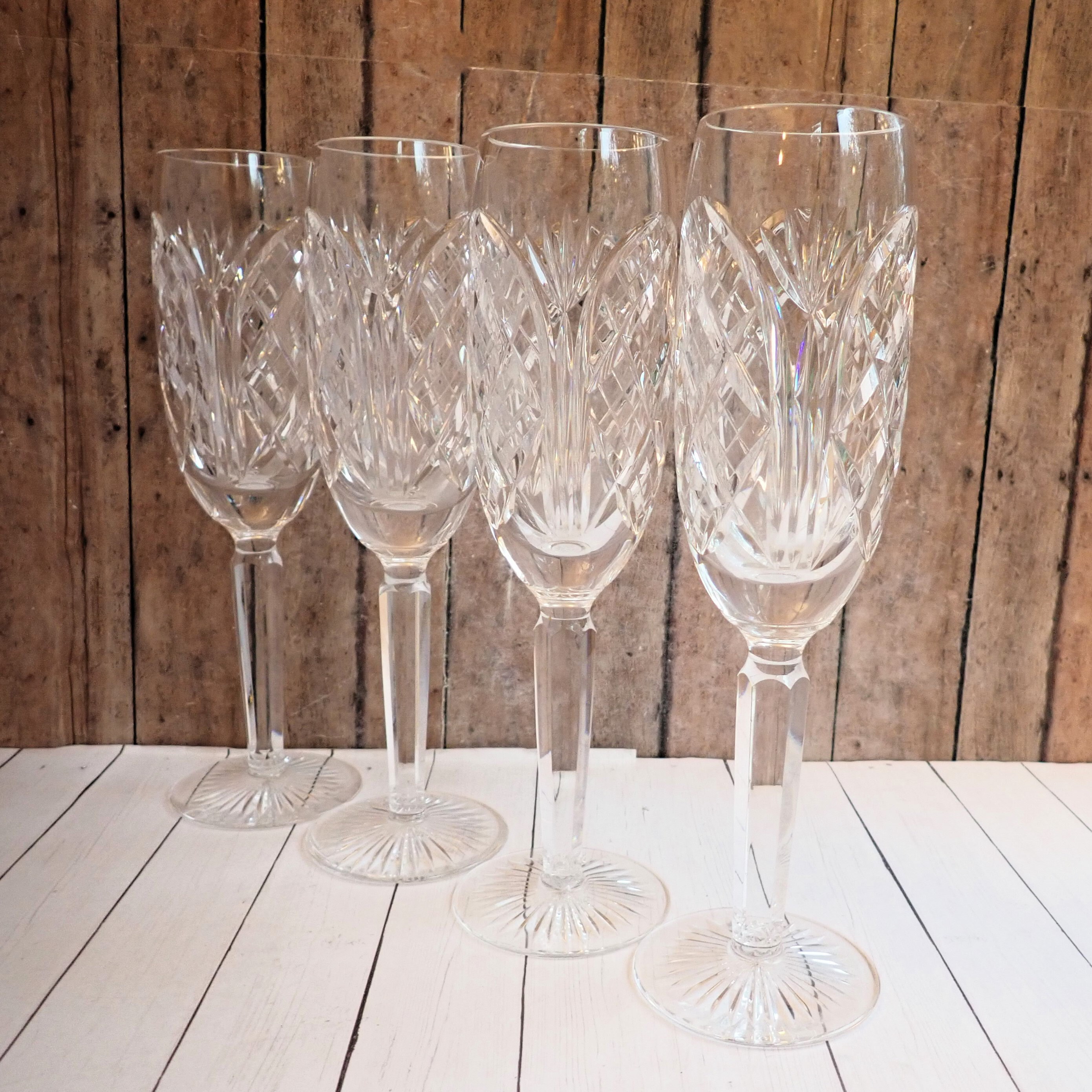 Vintage HERITAGE Irish Crystal CATHEDRAL SUITE Fluted Champagne Glasses Vintage HERITAGE Irish Crystal CATHEDRAL SUITE Fluted Champagne Glasses
