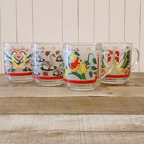 Vintage Luminarc 12 Twelve Days of Christmas Mug Singles CHOICE of Pattern Partridge Two Turtle Doves Calling Birds Seven Swans