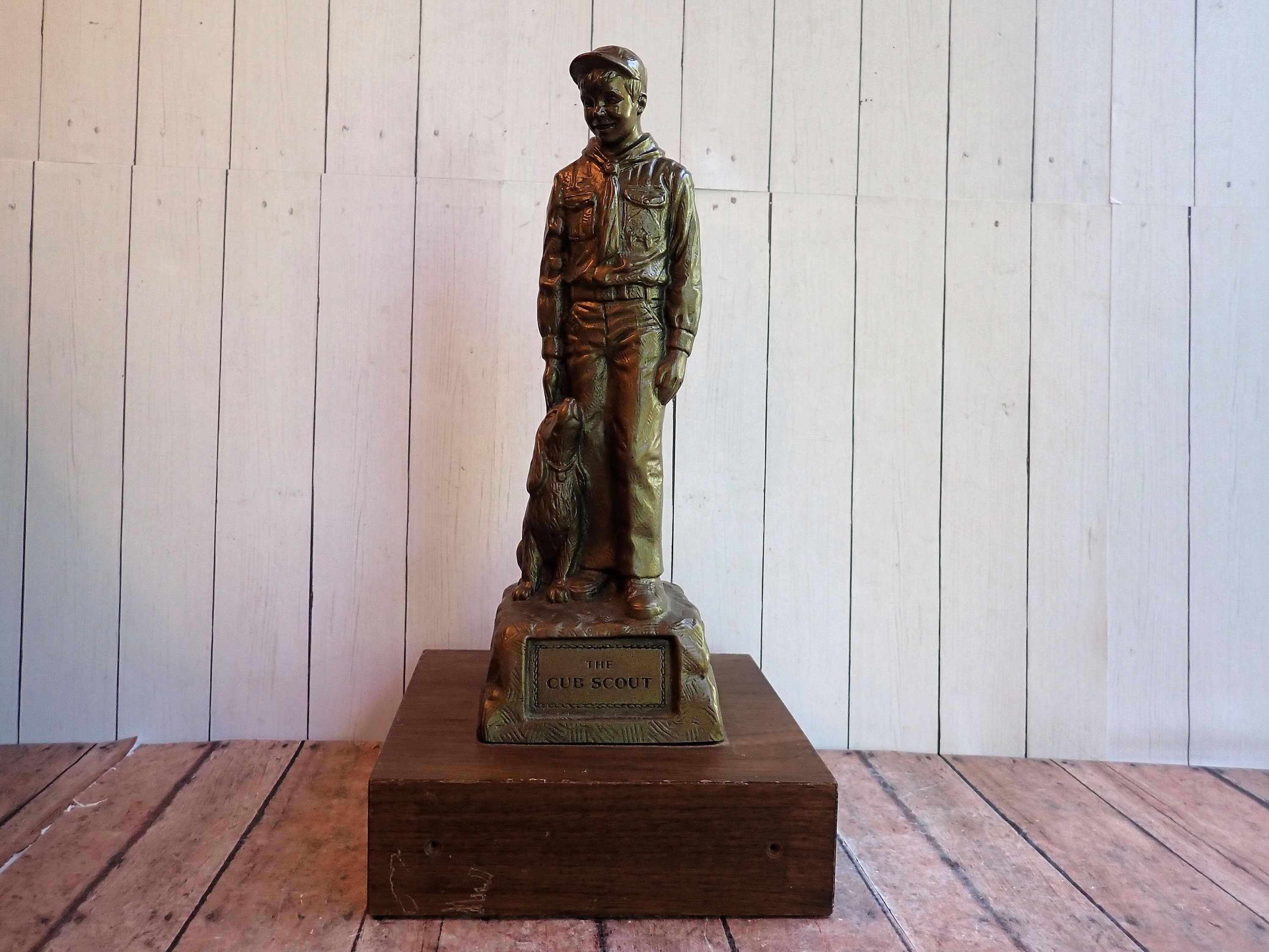 Vintage Cub Scout Statue Service Award Boy with His Dog