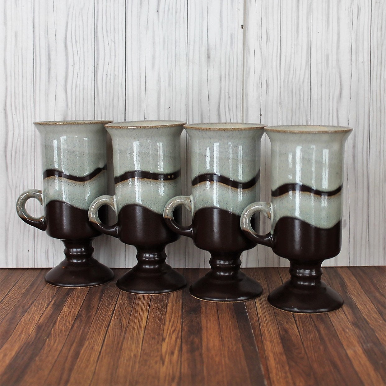 Vintage OTAGIRI Footed Pedestal Irish Coffee Mugs Set of 4 Brown and