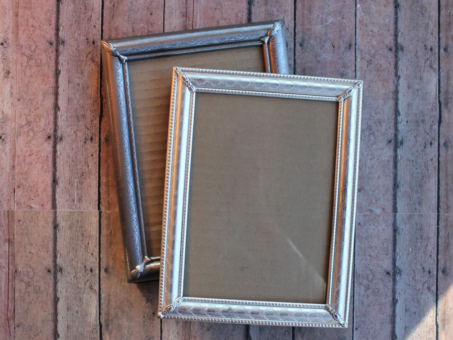 Vintage 5x7 Metal Silver Photo Picture Frame Set of 2 Frames Scroll and ...