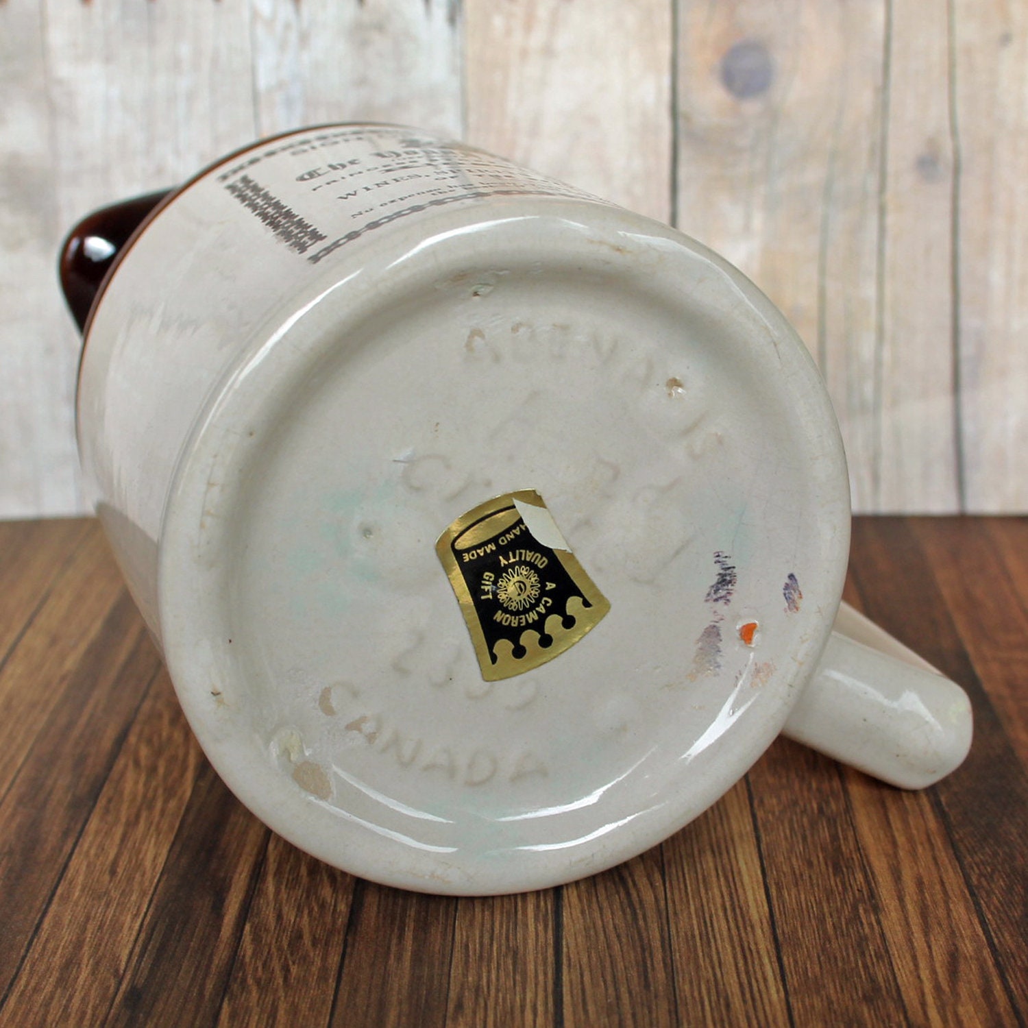 Vintage ABENAKIS POTTERY Canadian Stoneware Pitcher Crock Mug Made in Canada Advertising Sign of