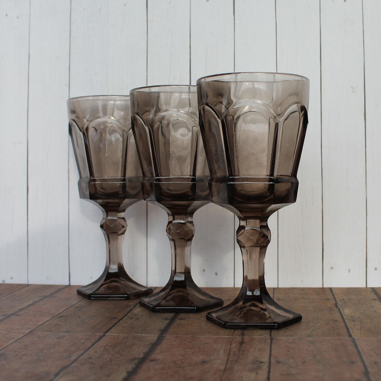 Vintage Fostoria VIRGINIA Brown Glass 7Water Goblet Set of 3 Wine Glass