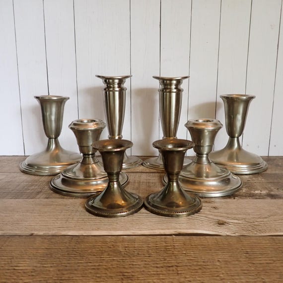 Vintage Mismatched Silver Metal Pewter Candlestick Set of 8 Matching Pairs Wedding Candle Stick Holders