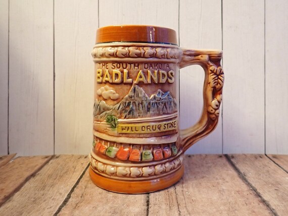 Vintage Badlands National Park and Mount Rushmore National Monument Ceramic Mug Souvenir Stein South Dakota Travel Wall Drug