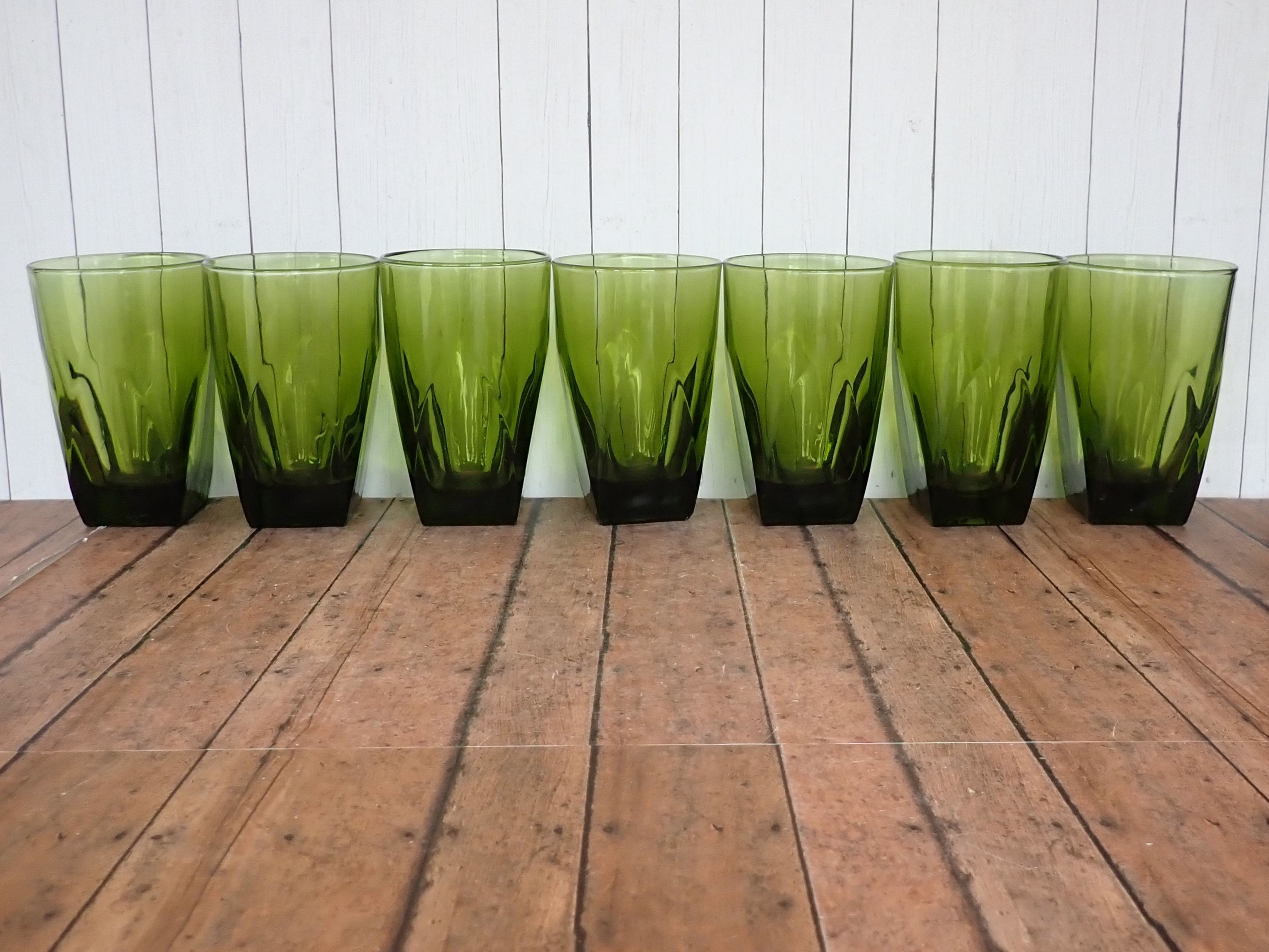 Vintage Hazel Atlas Colony Green 12 Oz Tumbler Set Of 7 Tumblers