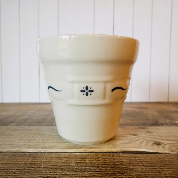 Vintage Longaberger Pottery Woven Traditions Classic Blue 4" Flowerpot Ceramic Flower Pot Planter