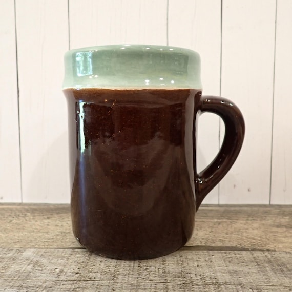 Vintage Red Wing OOMPH Stoneware Mug Brown and Green Pottery Coffee Cup Village Green