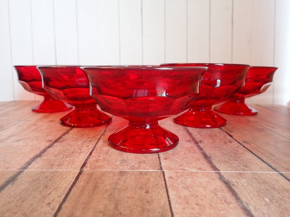 Vintage Viking GEORGIAN Ruby Red Sherbet Champagne Glasses Set of 6