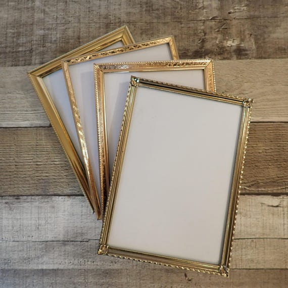 Vintage 5x7 Metal Gold Brass Colored Photo Picture Frame Set of 4 Frames Different Patterns 5"  x 7"