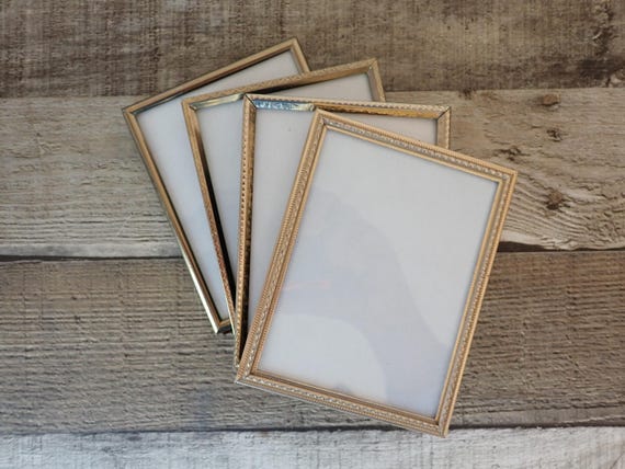 Vintage 3x4 Metal Gold Brass Colored Photo Picture Frame Set of 4 Frames 3" x 4" All Different Patterns