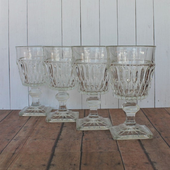 Vintage Indiana Glass MOUNT VERNON Clear 6" Water Goblet Set of 4 Wine Glasses