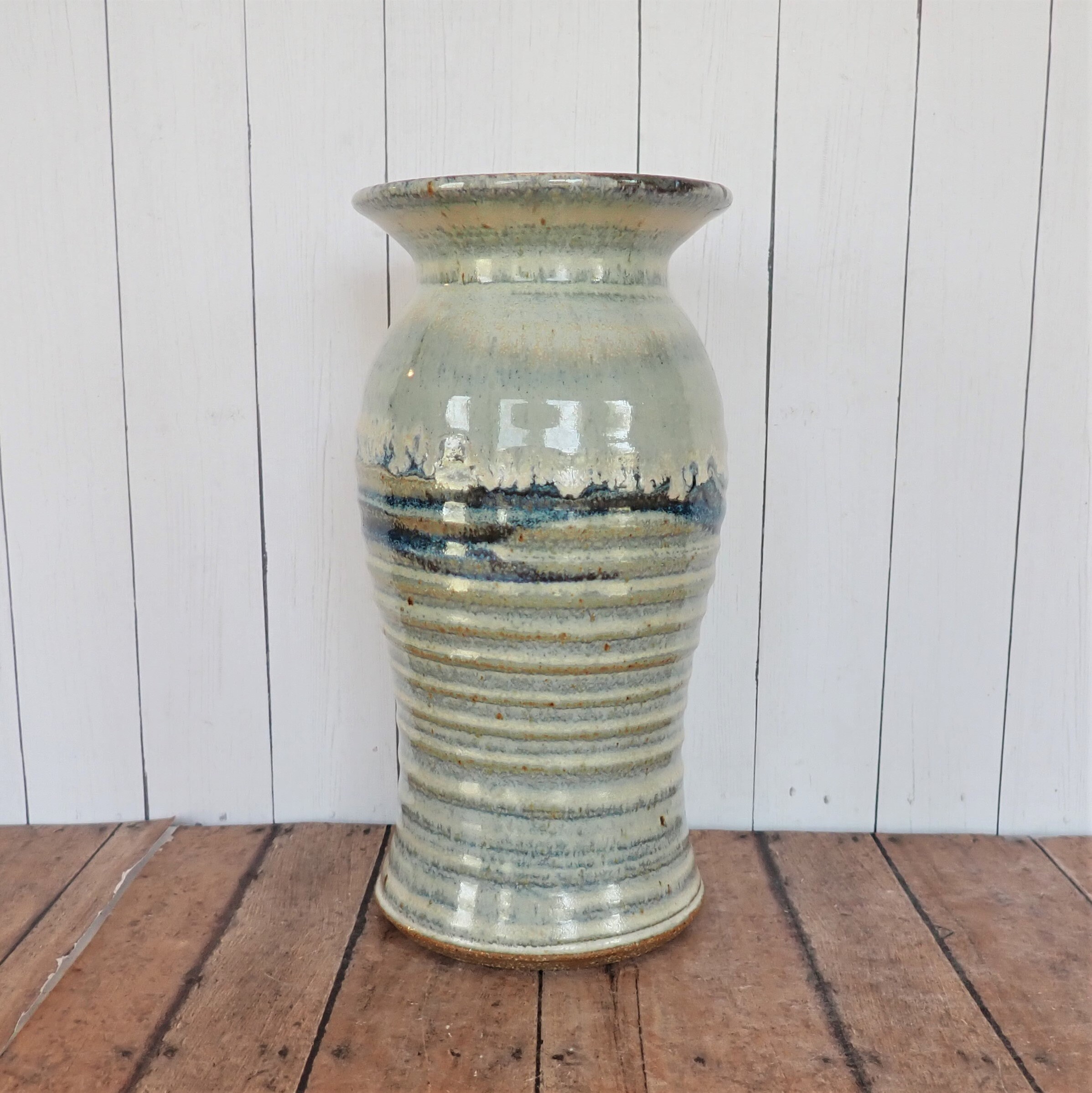 Vintage Studio Pottery Stoneware Vase Gray and Blue Drip Glaze Hand ...