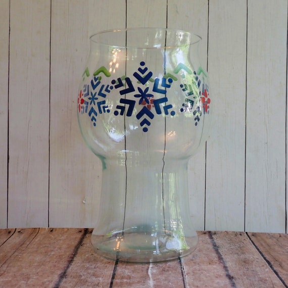 Vintage Pfaltzgraff NORDIC CHRISTMAS Glass Luminary Pillar Candle Holder Floating Votive Clear with Snowflake Folk Art Design Christmas