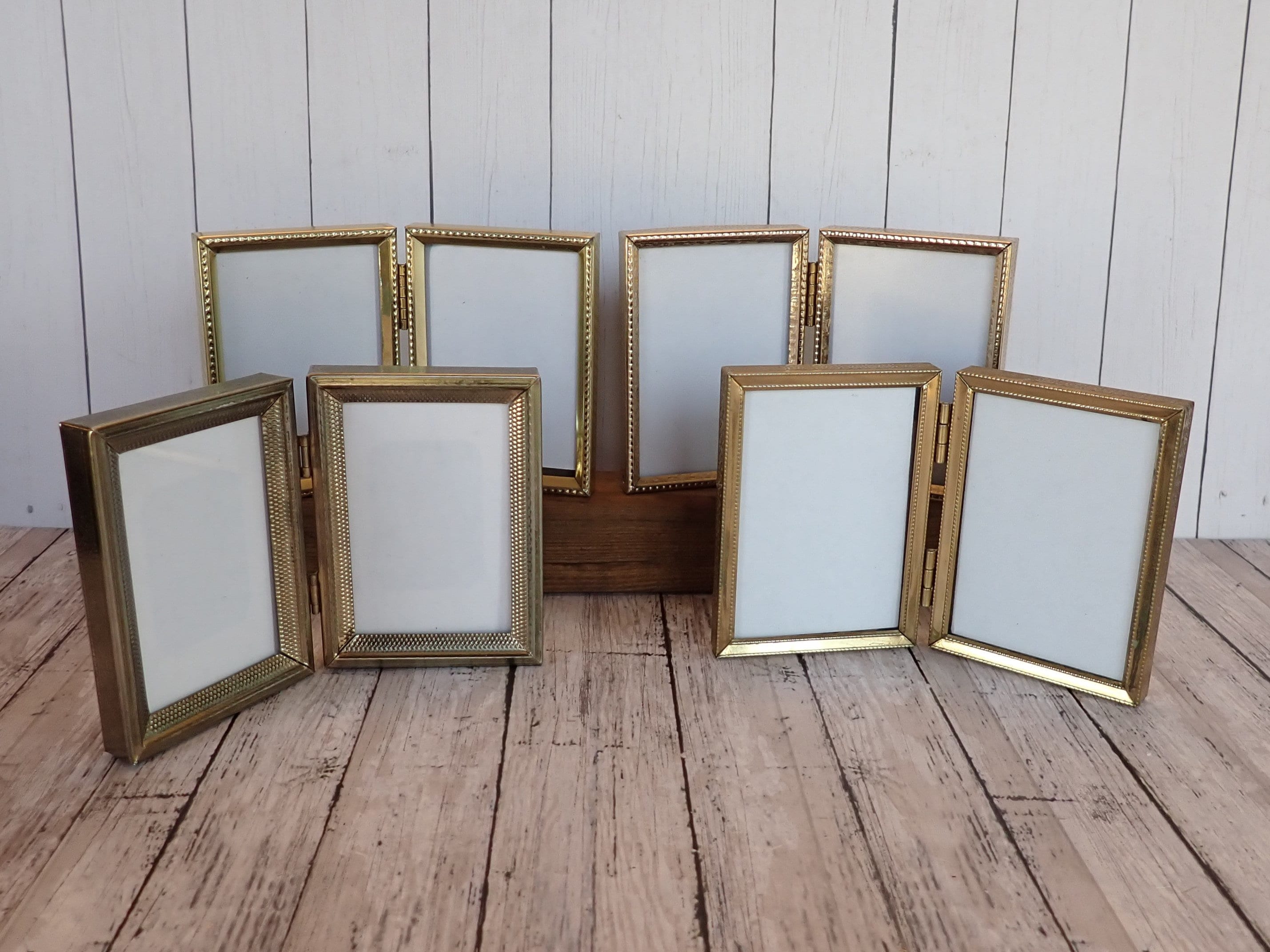 Vintage 2x3 Double Hinged Metal Gold Brass Photo Picture Frame Set of 4