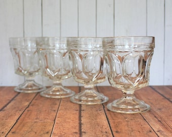 Vintage Anchor Hocking FAIRFIELD Clear On The Rocks Glass Goblet Set of 4 Drinking Glasses Wine Glass