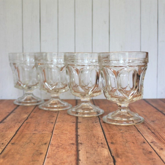Vintage Anchor Hocking FAIRFIELD Clear On The Rocks Glass Goblet Set of 4 Drinking Glasses Wine Glass