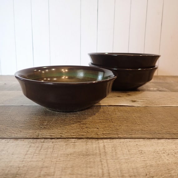 Vintage Franciscan MADEIRA Fruit Dessert Bowl Set of 3 Brown Green Stoneware Bowls