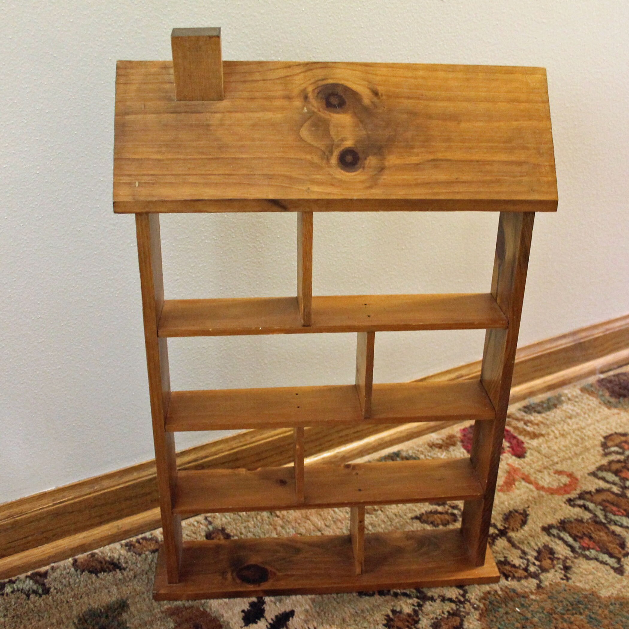 Vintage Wood House Shape Display Shelf for Small Miniatures Trinkets ...