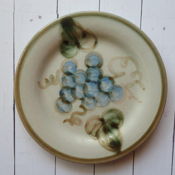 John B Taylor Louisville Stoneware VINTAGE Olive Green Bread and Butter Plate Set of 3 Gray Pottery with Grapes JBT