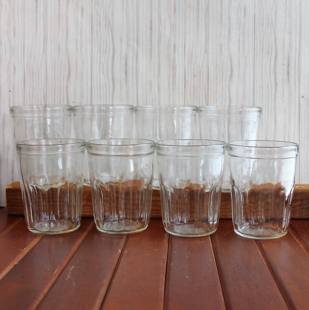 Vintage Clear Glass Jelly Jar Style Juice Glasses 8 oz. Tumblers Set of