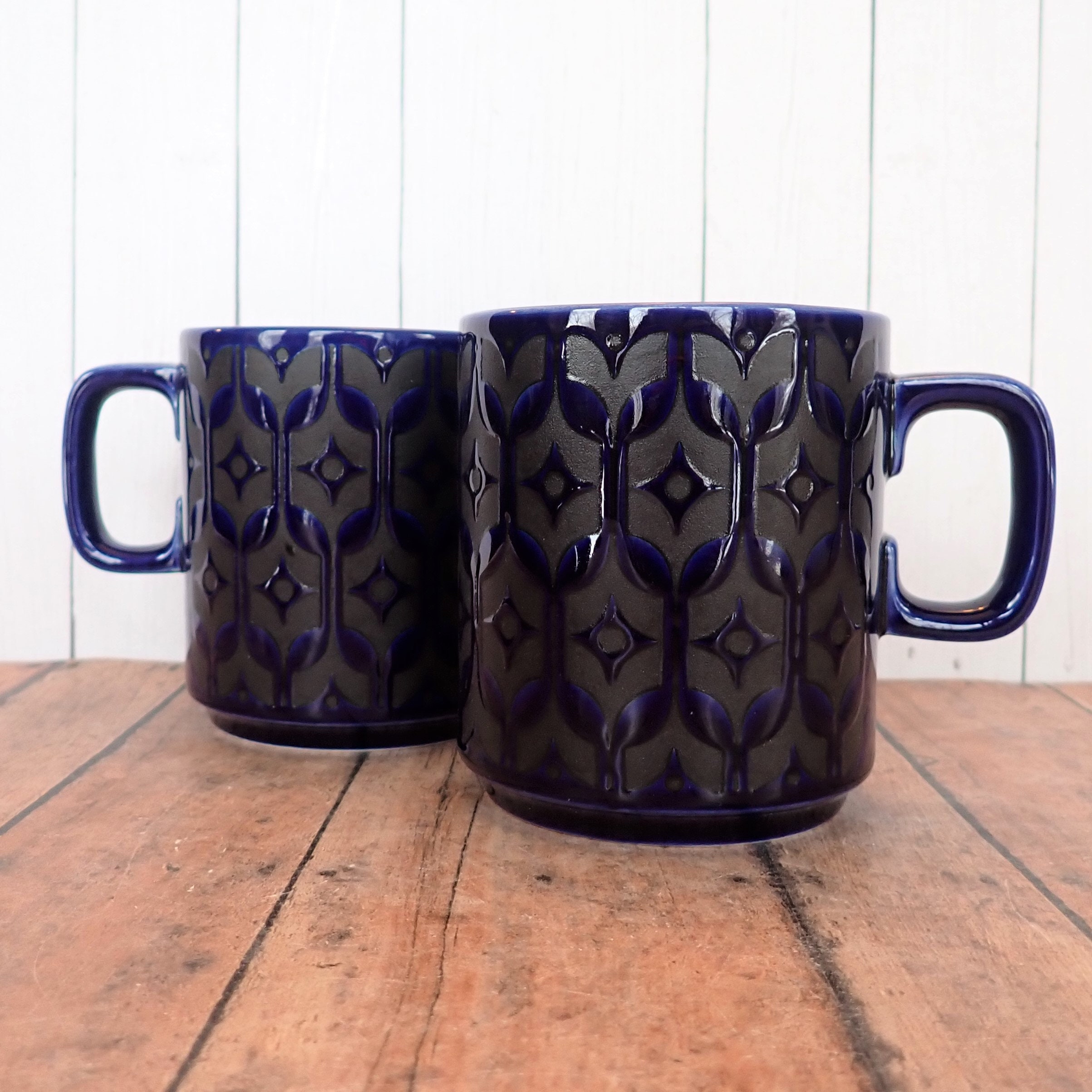 Vintage Hornsea Pottery Heirloom Blue Mug Set of 2 Blue with Black