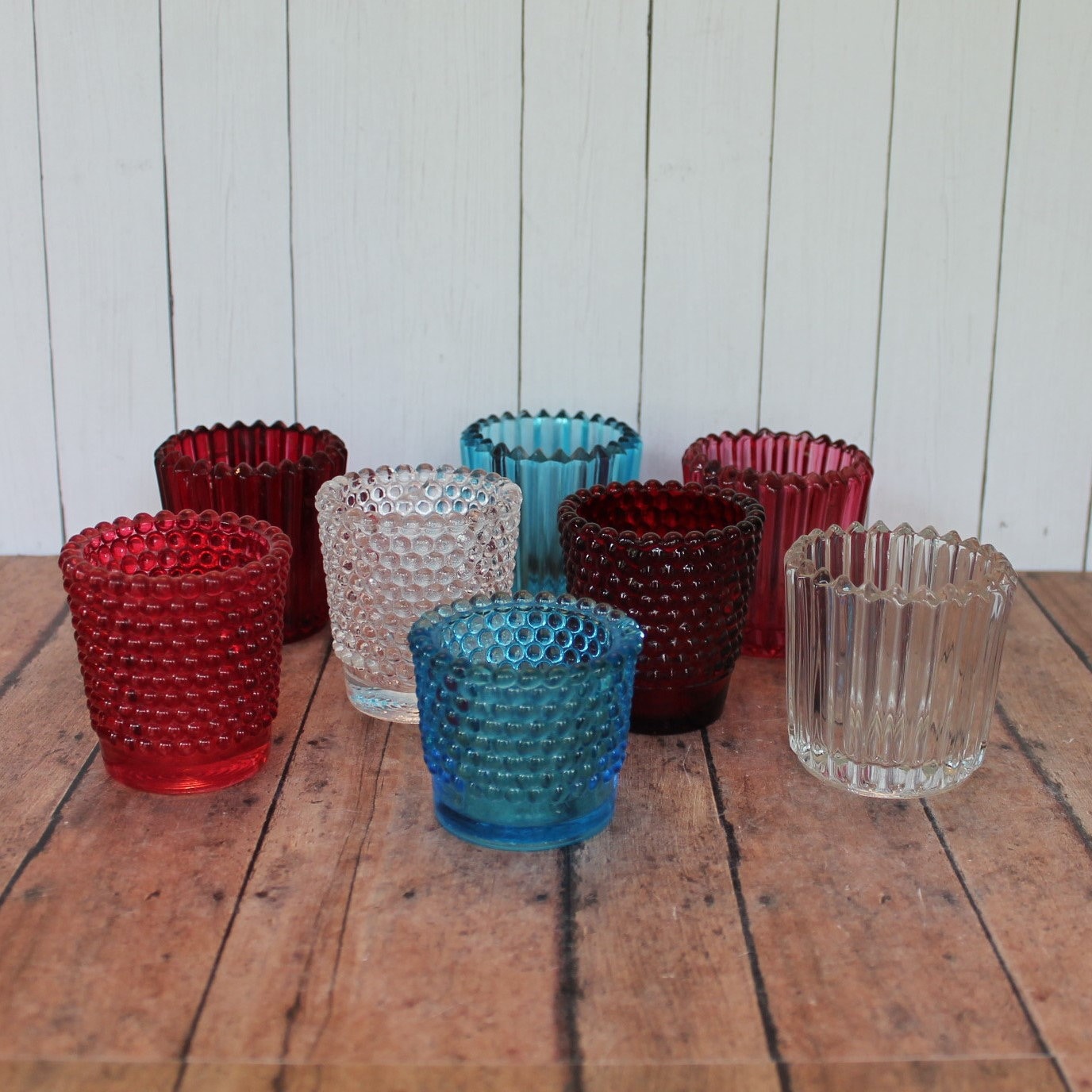 Vintage Glass Votive or Tealight Christmas Candle Holder Set of 8 Red