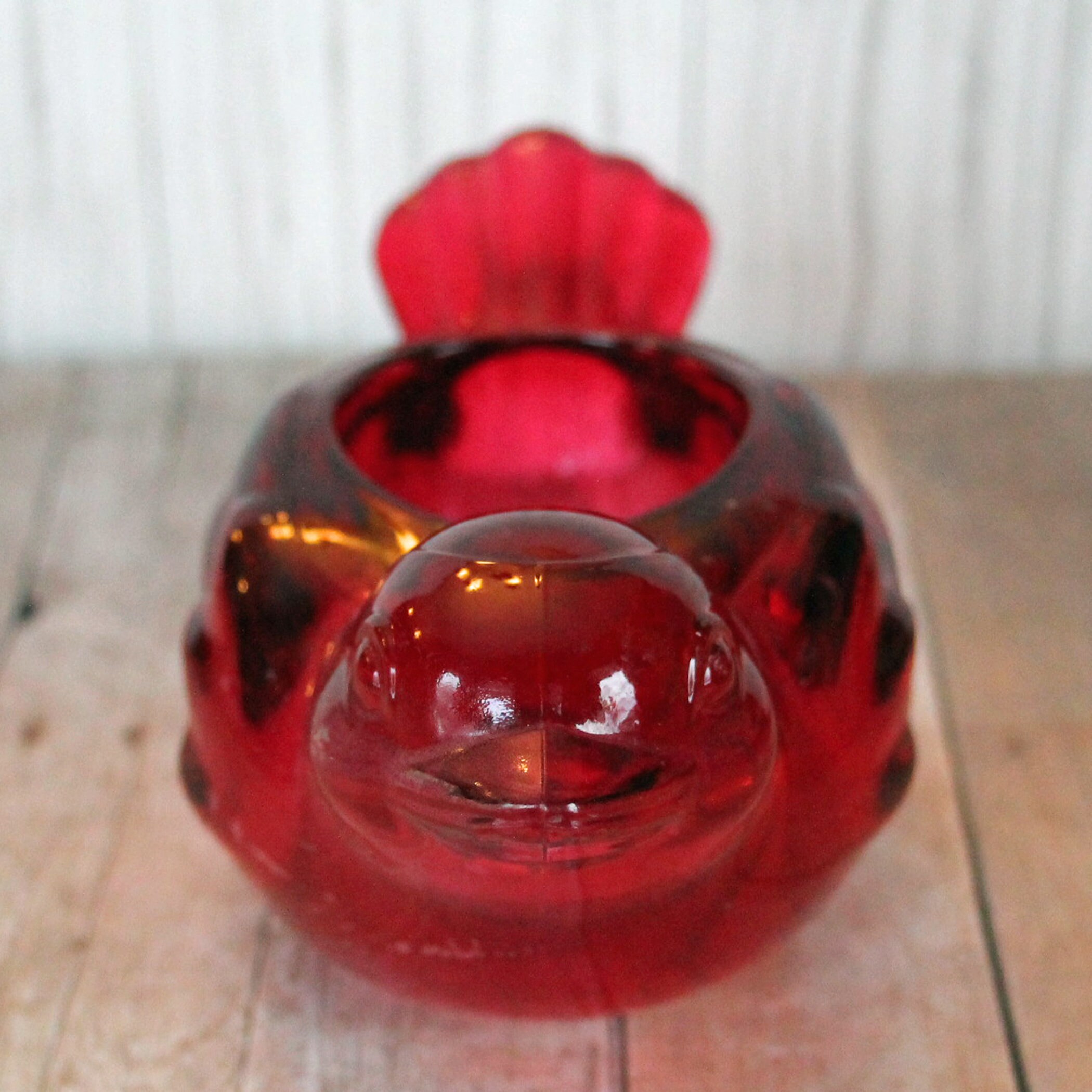 Vintage INDIANA GLASS Red Bird Votive or Tealight Candle Holder Figurine