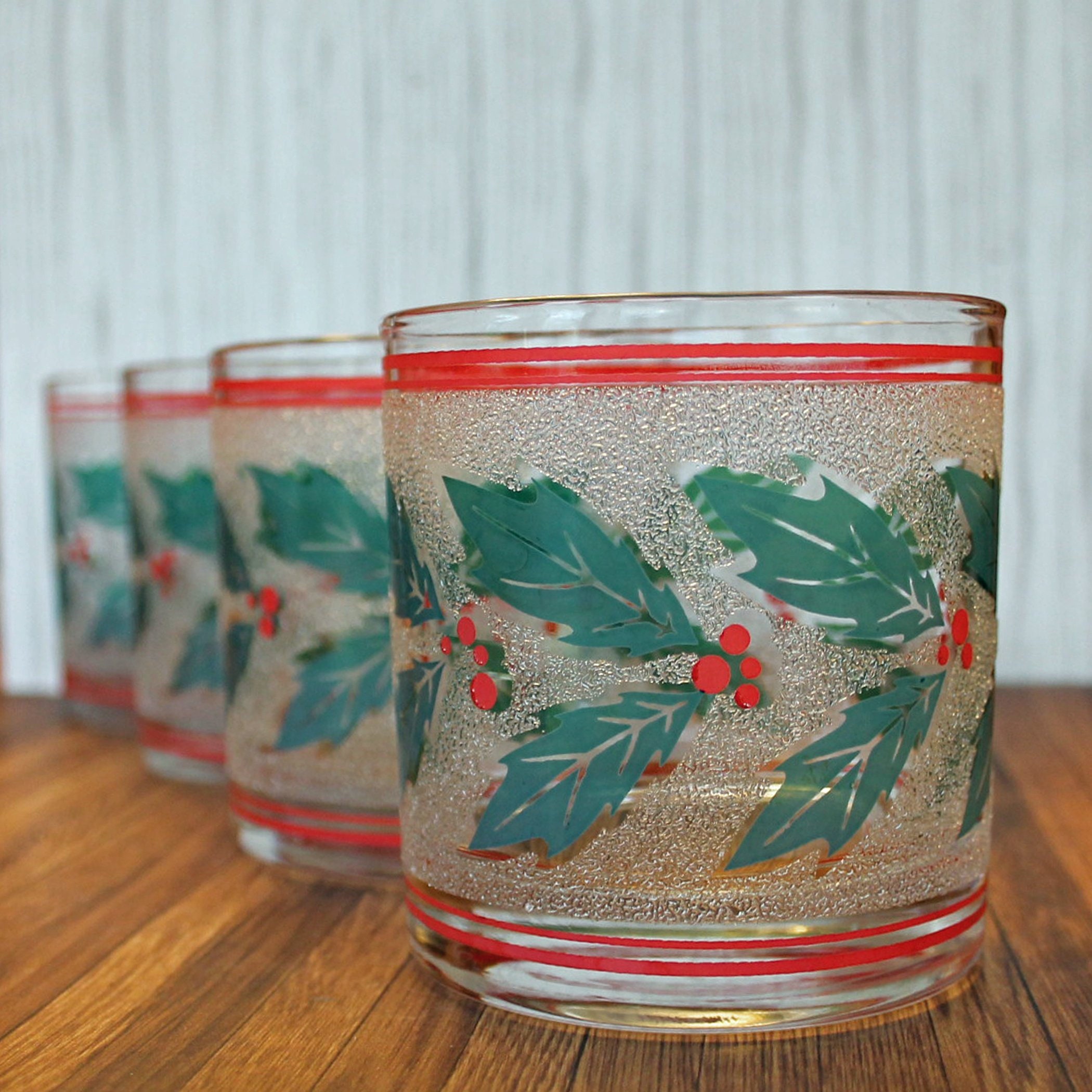 Vintage Culver Frosted Tumbler Old Fashioned Glasses Set of 4 Christmas