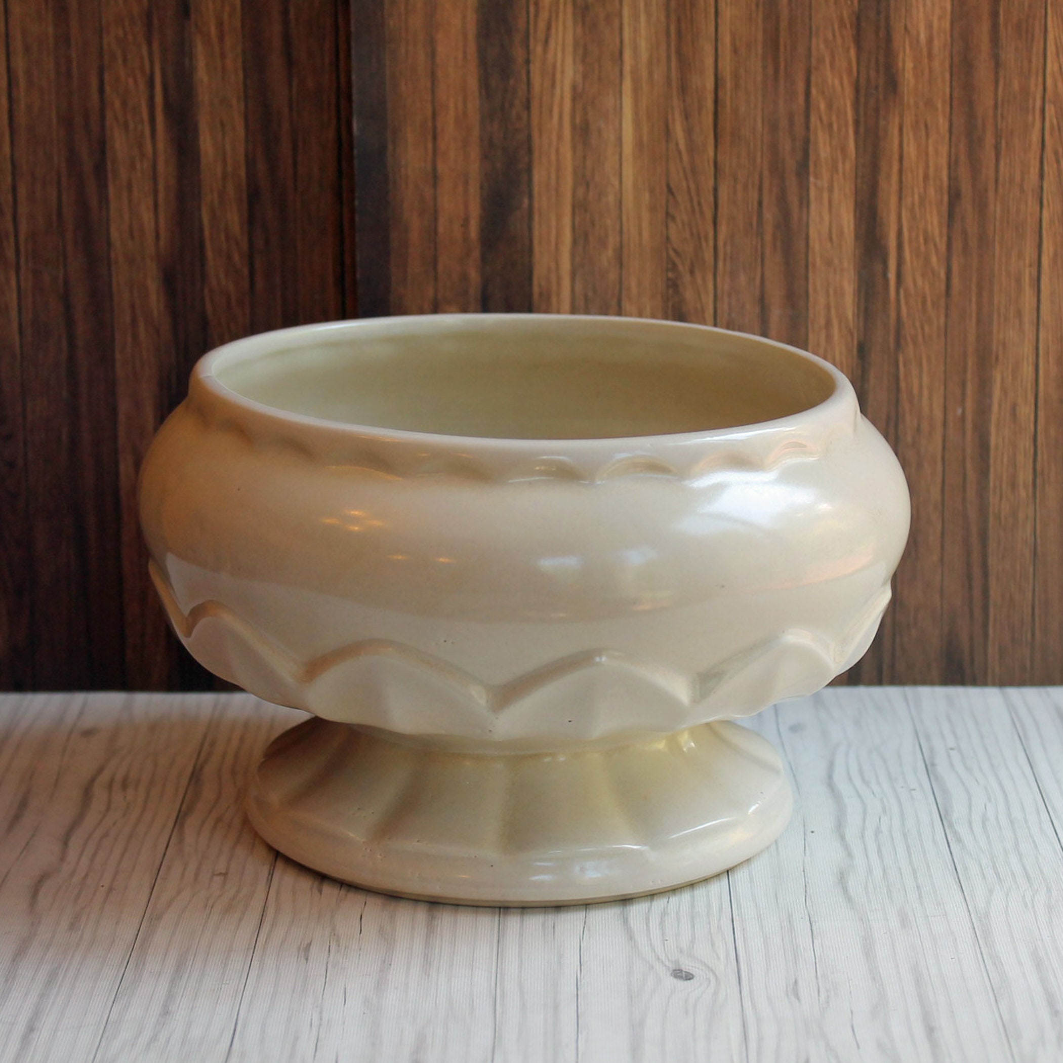 Vintage FLORALINE McCoy White Ceramic Planter Pedestal Bowl Dish with