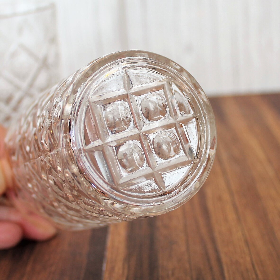 Vintage Clear Juice Glass Small Tumbler Set of 4 Diamond and Dot