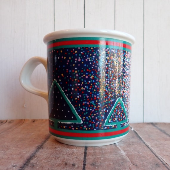 Vintage Dansk WINTERFEST Mug White with Blue Green Red Christmas Tree Snow Design Christmas Dinnerware