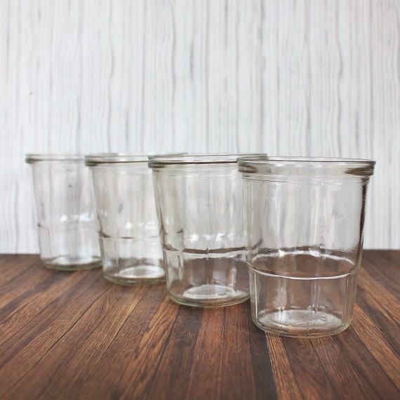Vintage BALL Jelly Jar Juice Glasses Small Tumblers Set of 4 Clear Drinking Glass 8 oz.