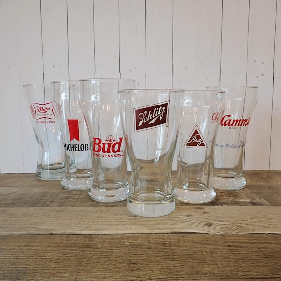 Vintage Beer Glasses Tappers Set of 6 Mismatched Brands Miller Schlitz Hamms Blatz