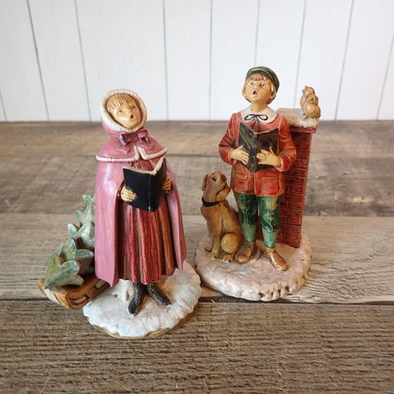 Vintage Roman Fontanini Bristol Falls Christmas Caroler Boy and Girl Figurines Set of 2
