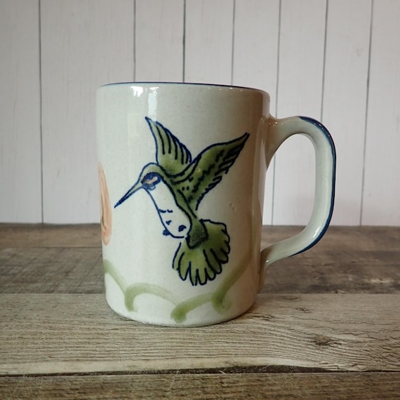 Vintage LOUISVILLE STONEWARE Hummingbird Mug Gray and Blue Pottery