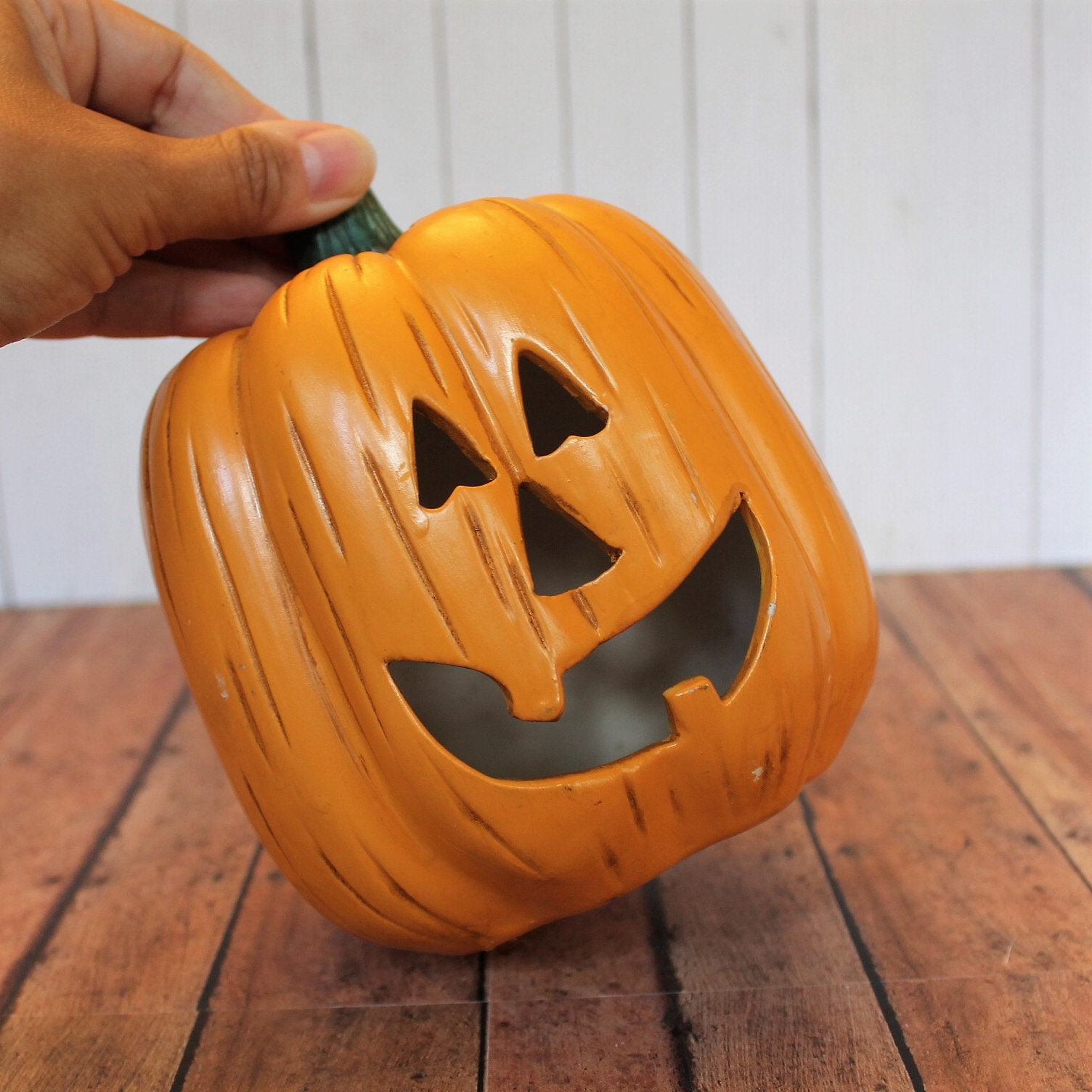 Vintage Ceramic Halloween Figure Pumpkin Jack O Lantern Figurine Candle ...
