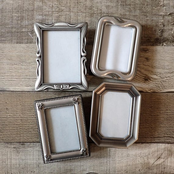 Vintage 2x3 Silver Metal Photo Picture Frame Set of 4 with Etched Designs 2" x 3"