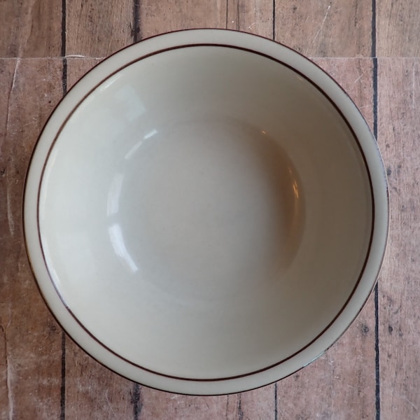 Vintage Arabia Finland FENNICA Cereal Bowl Set of 2 White Stoneware with Thin Brown Bands Stripes