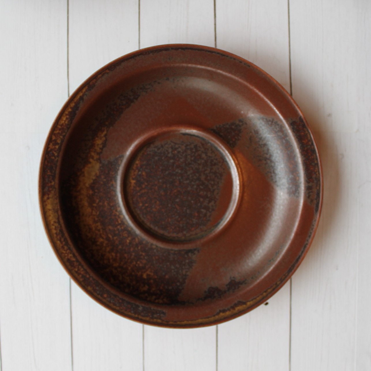 Vintage Iron Mountain Stoneware ROAN Saucers Set of 3 Brown Modern