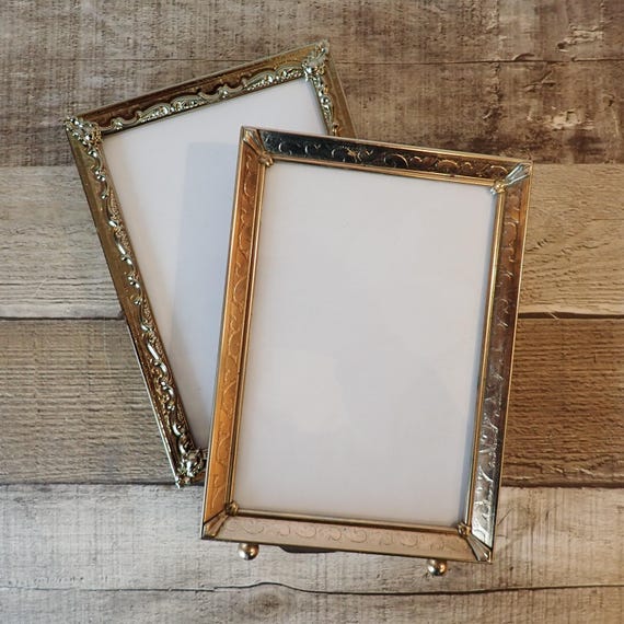 Vintage 5x7 Metal Gold Brass Colored Photo Picture Frame Set of 2 Frames Different Patterns 5" x 7"