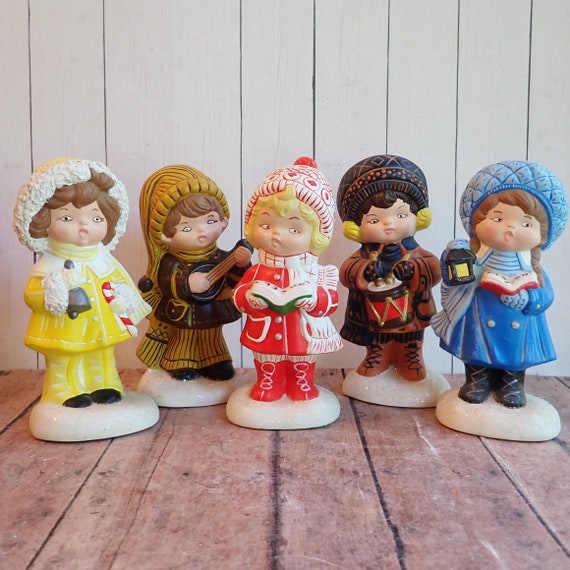 Vintage Christmas Caroler Children Set of 5 Figurines Boy and Girl with Instruments