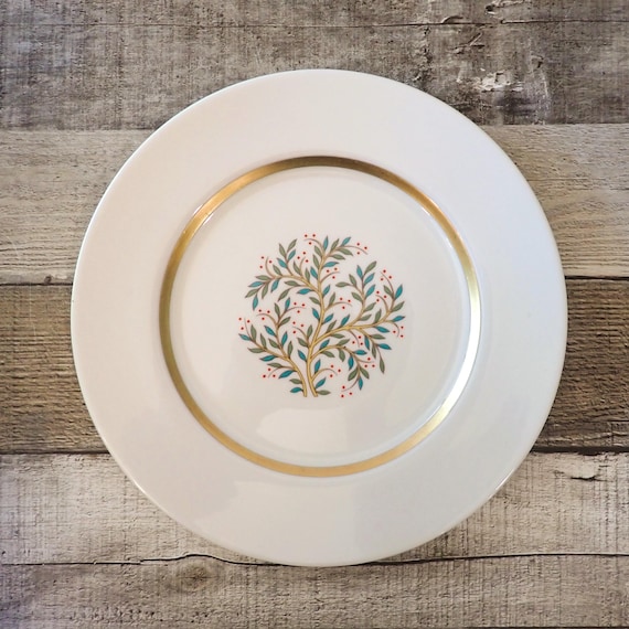 Vintage Franciscan China FREMONT 9" Luncheon Plates Set of 4 White with Tree Design